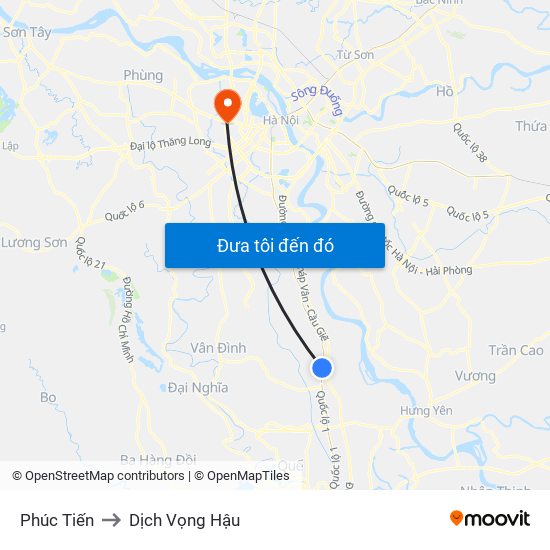 Phúc Tiến to Dịch Vọng Hậu map