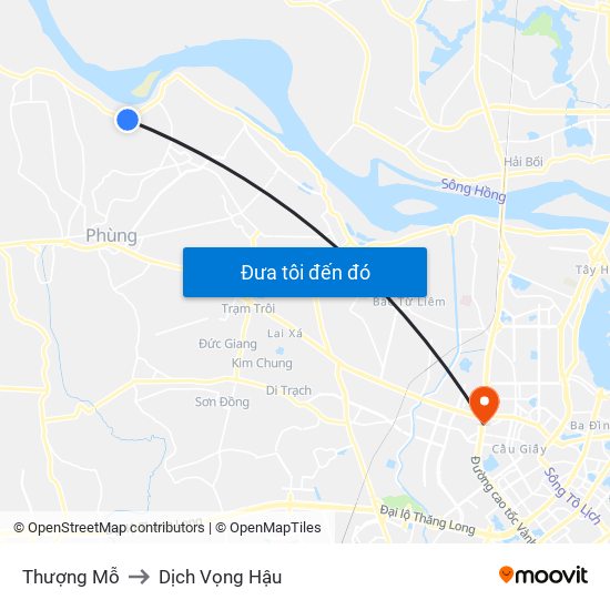 Thượng Mỗ to Dịch Vọng Hậu map