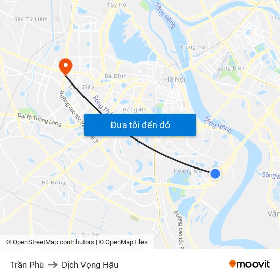 Trần Phú to Dịch Vọng Hậu map