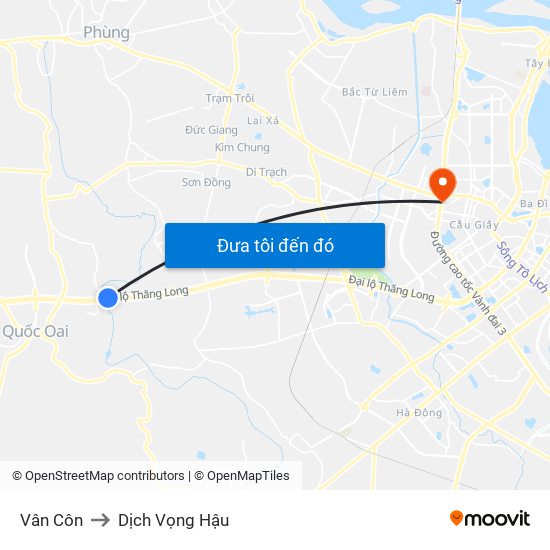 Vân Côn to Dịch Vọng Hậu map