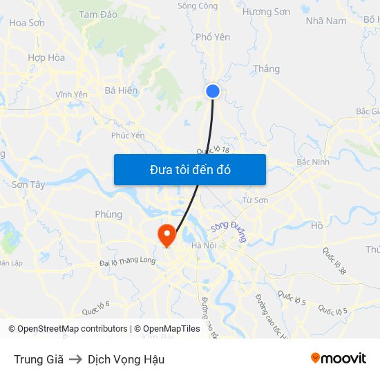 Trung Giã to Dịch Vọng Hậu map