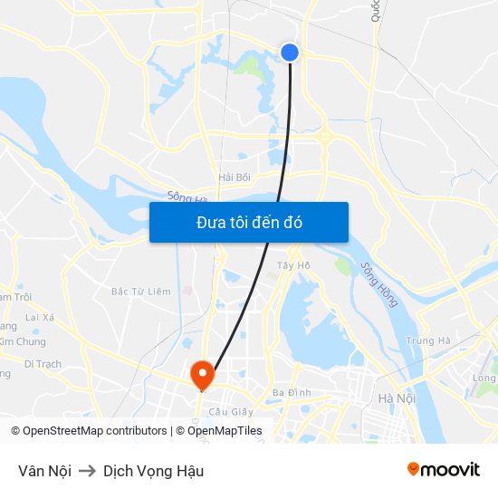 Vân Nội to Dịch Vọng Hậu map