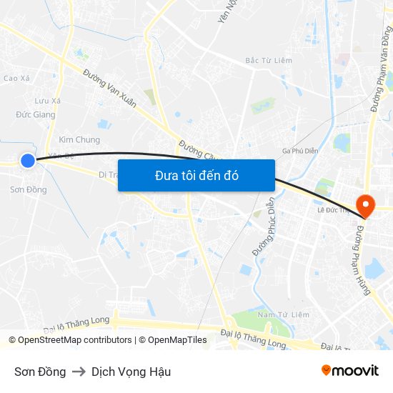 Sơn Đồng to Dịch Vọng Hậu map