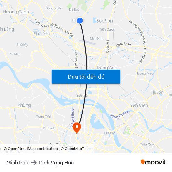 Minh Phú to Dịch Vọng Hậu map