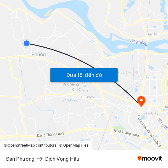 Đan Phượng to Dịch Vọng Hậu map