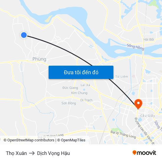 Thọ Xuân to Dịch Vọng Hậu map