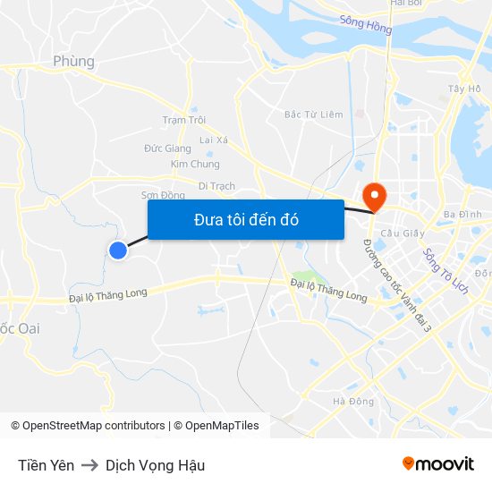 Tiền Yên to Dịch Vọng Hậu map