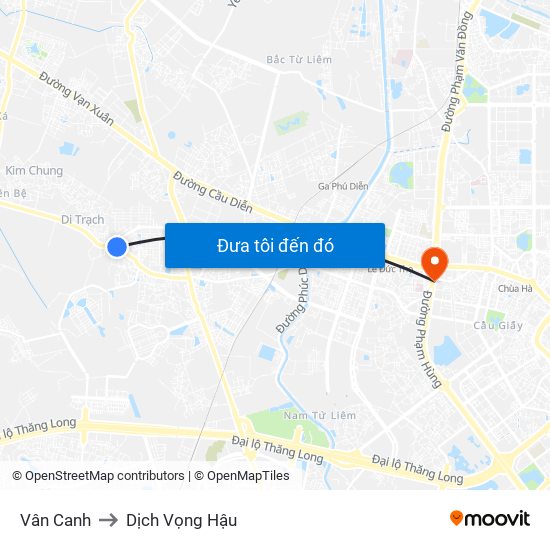 Vân Canh to Dịch Vọng Hậu map
