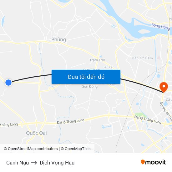 Canh Nậu to Dịch Vọng Hậu map