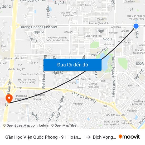 Gần Học Viện Quốc Phòng - 91 Hoàng Quốc Việt to Dịch Vọng Hậu map
