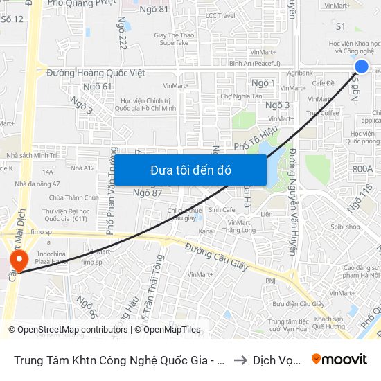 Trung Tâm Khtn Công Nghệ Quốc Gia - 18 Hoàng Quốc Việt to Dịch Vọng Hậu map