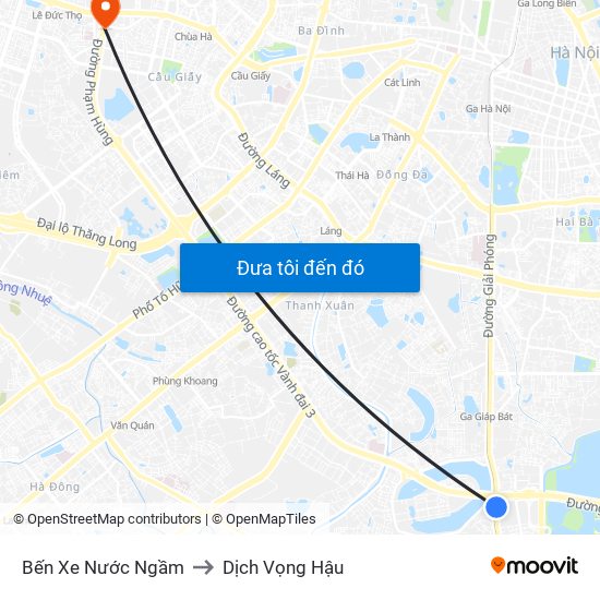 Bến Xe Nước Ngầm to Dịch Vọng Hậu map