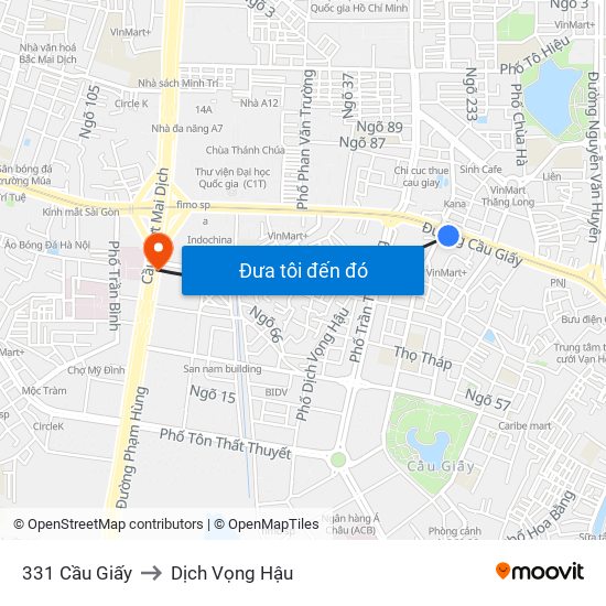 331 Cầu Giấy to Dịch Vọng Hậu map