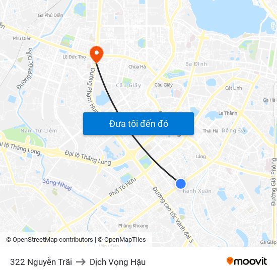 322 Nguyễn Trãi to Dịch Vọng Hậu map