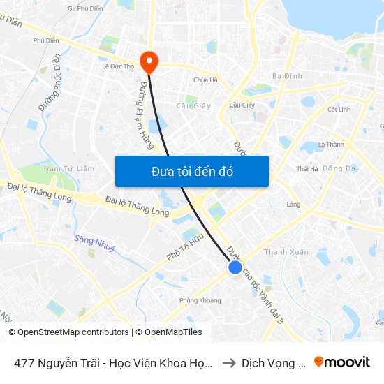 477 Nguyễn Trãi - Học Viện Khoa Học Xã Hội to Dịch Vọng Hậu map