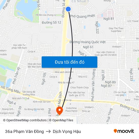 36a Phạm Văn Đồng to Dịch Vọng Hậu map