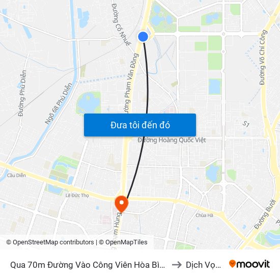 Qua 70m Đường Vào Công Viên Hòa Bình - Phạm Văn Đồng to Dịch Vọng Hậu map