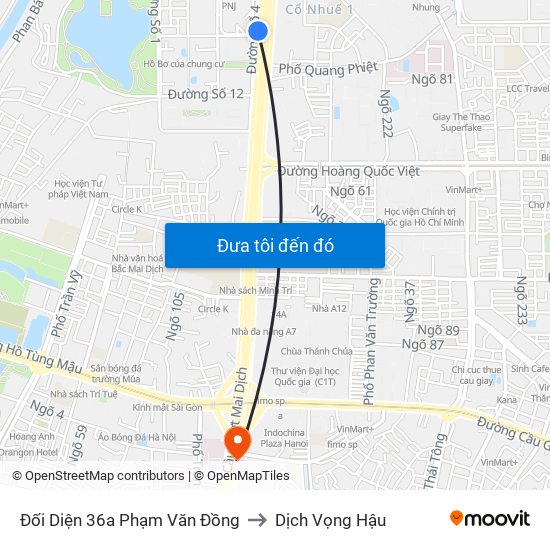 Đối Diện 36a Phạm Văn Đồng to Dịch Vọng Hậu map