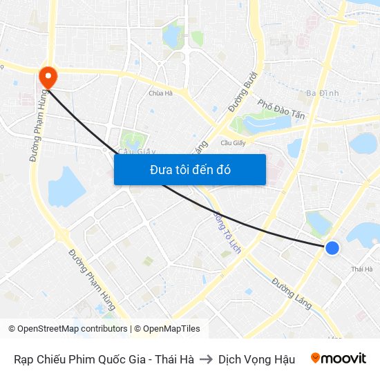 Rạp Chiếu Phim Quốc Gia - Thái Hà to Dịch Vọng Hậu map