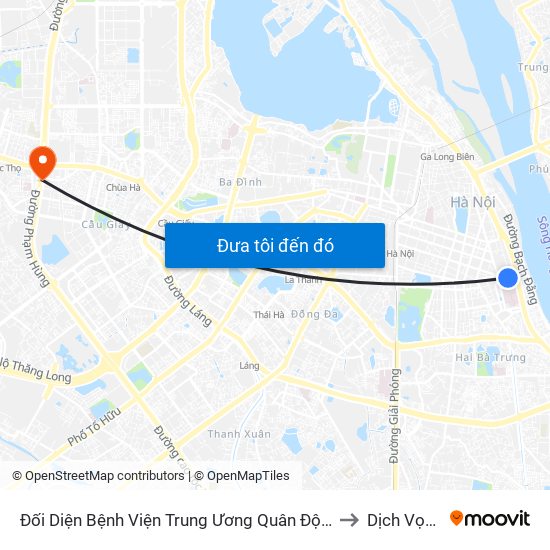 Đối Diện Bệnh Viện Trung Ương Quân Đội 108 - Trần Hưng Đạo to Dịch Vọng Hậu map