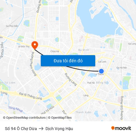 Số 94 Ô Chợ Dừa to Dịch Vọng Hậu map