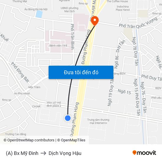 (A) Bx Mỹ Đình to Dịch Vọng Hậu map