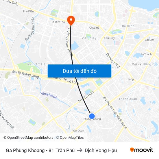 Ga Phùng Khoang - 81 Trần Phú to Dịch Vọng Hậu map