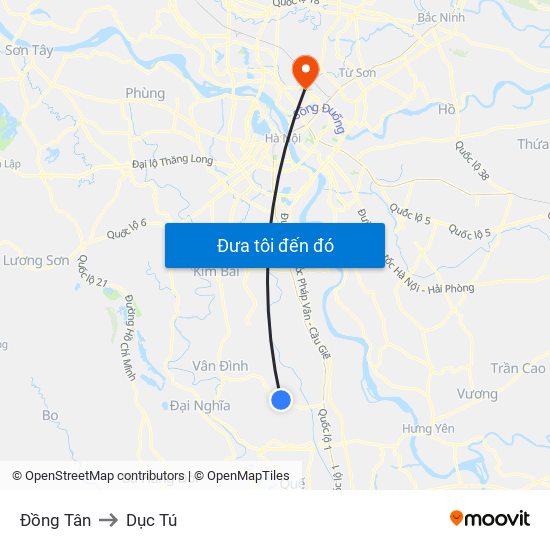 Đồng Tân to Dục Tú map
