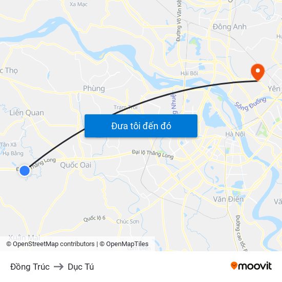 Đồng Trúc to Dục Tú map