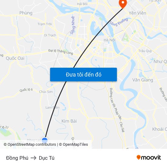 Đồng Phú to Dục Tú map