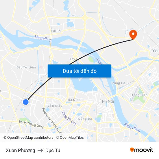 Xuân Phương to Dục Tú map