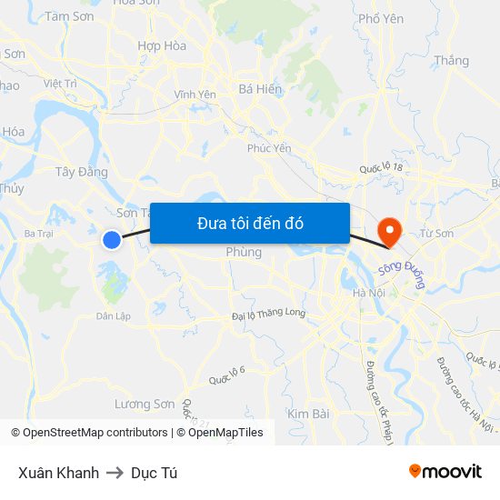 Xuân Khanh to Dục Tú map