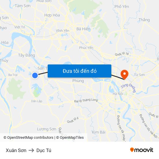 Xuân Sơn to Dục Tú map