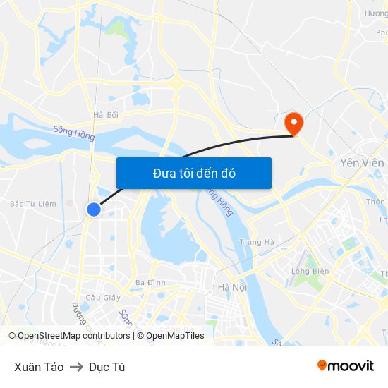 Xuân Tảo to Dục Tú map