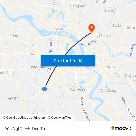 Yên Nghĩa to Dục Tú map