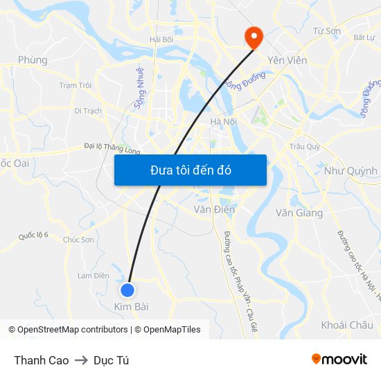 Thanh Cao to Dục Tú map