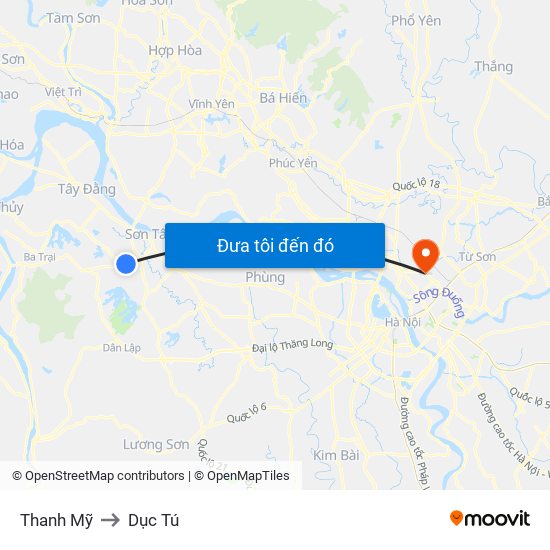 Thanh Mỹ to Dục Tú map