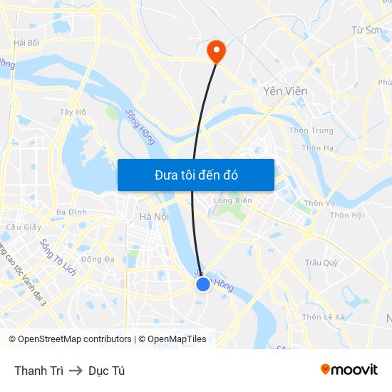 Thanh Trì to Dục Tú map