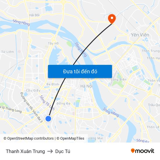 Thanh Xuân Trung to Dục Tú map