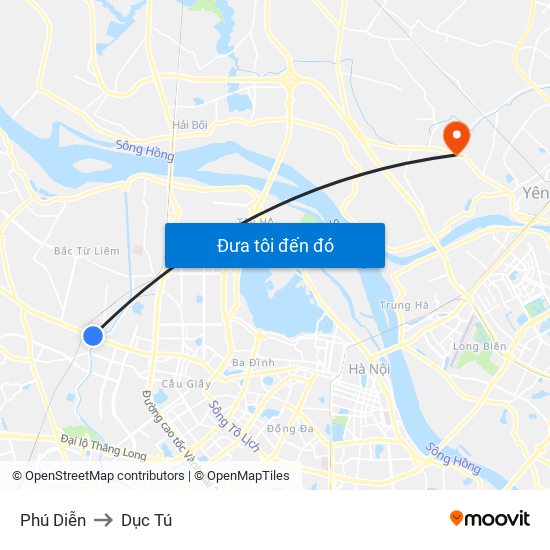 Phú Diễn to Dục Tú map