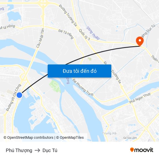 Phú Thượng to Dục Tú map