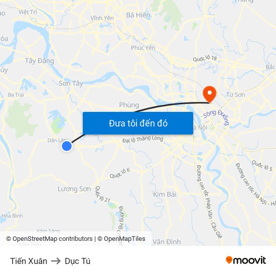Tiến Xuân to Dục Tú map