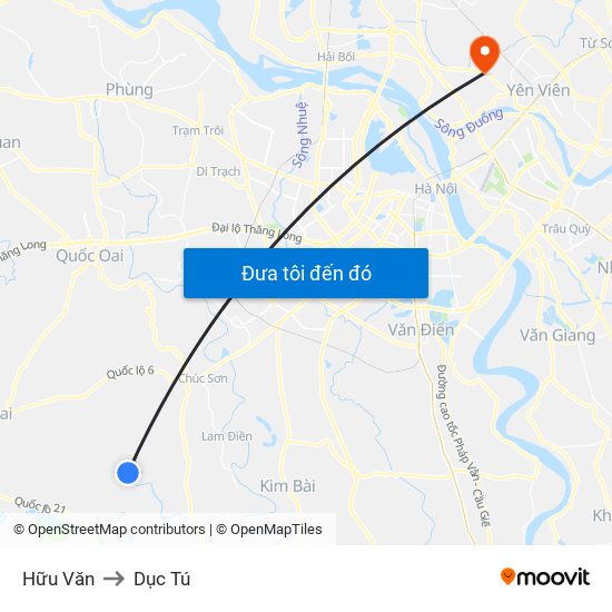 Hữu Văn to Dục Tú map