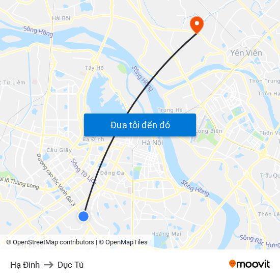 Hạ Đình to Dục Tú map