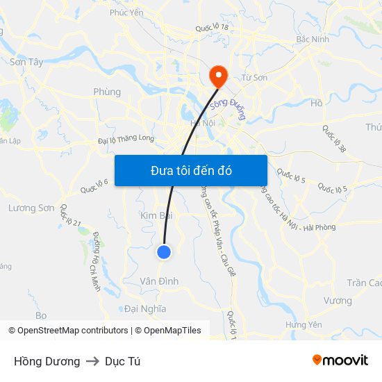 Hồng Dương to Dục Tú map