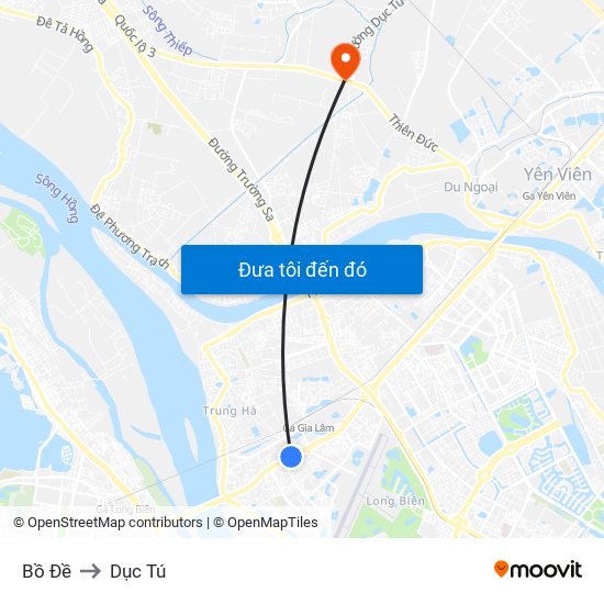 Bồ Đề to Dục Tú map