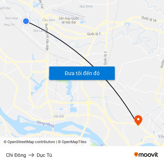 Chi Đông to Dục Tú map