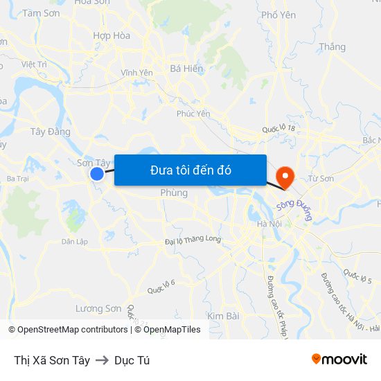 Thị Xã Sơn Tây to Dục Tú map