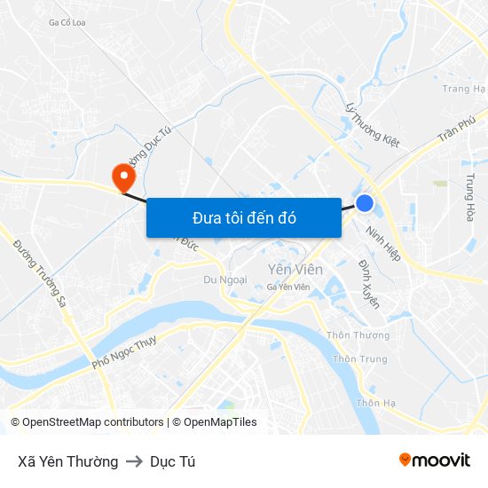 Xã Yên Thường to Dục Tú map