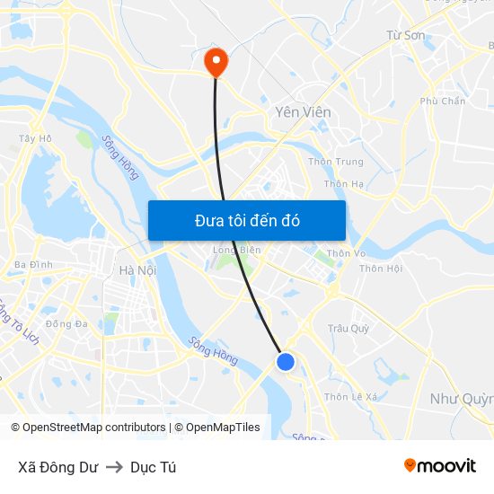 Xã Đông Dư to Dục Tú map